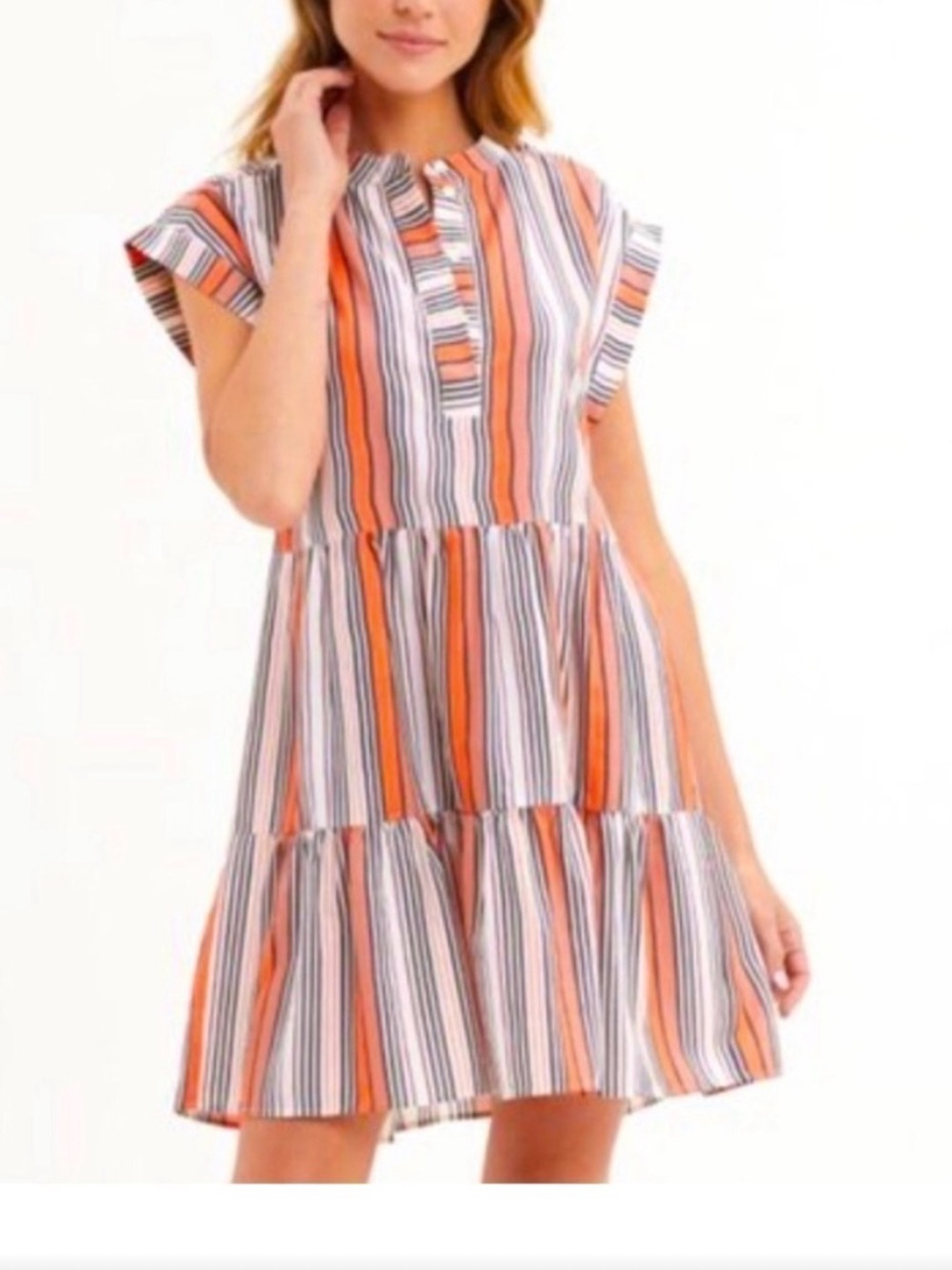 Tuckernuck Marie Oliver Tiered Shift Dress - Orange, White, Gray